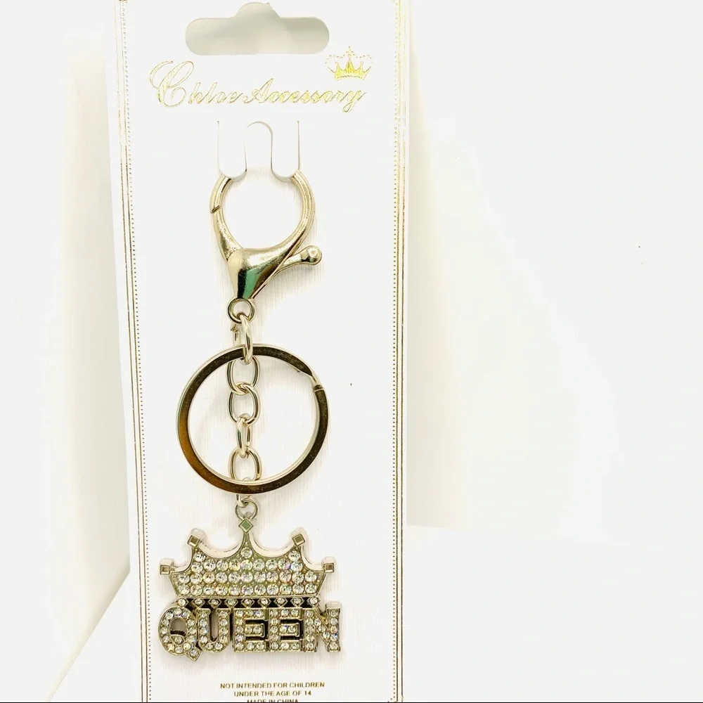 Purse Charm Key Chain Queen Crystals set in Silver tone. SUPER BRILLIANT